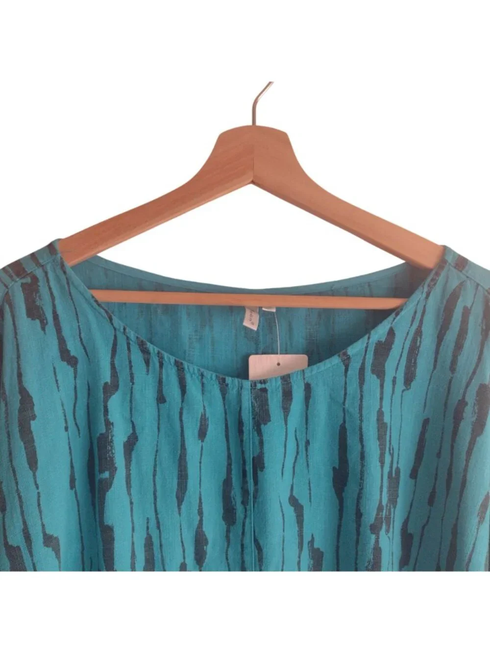 Kleen Linen Blend Blouse 2X NEW Marine Teal Blue Striped Relaxed Fit Top - Picture 3 of 10